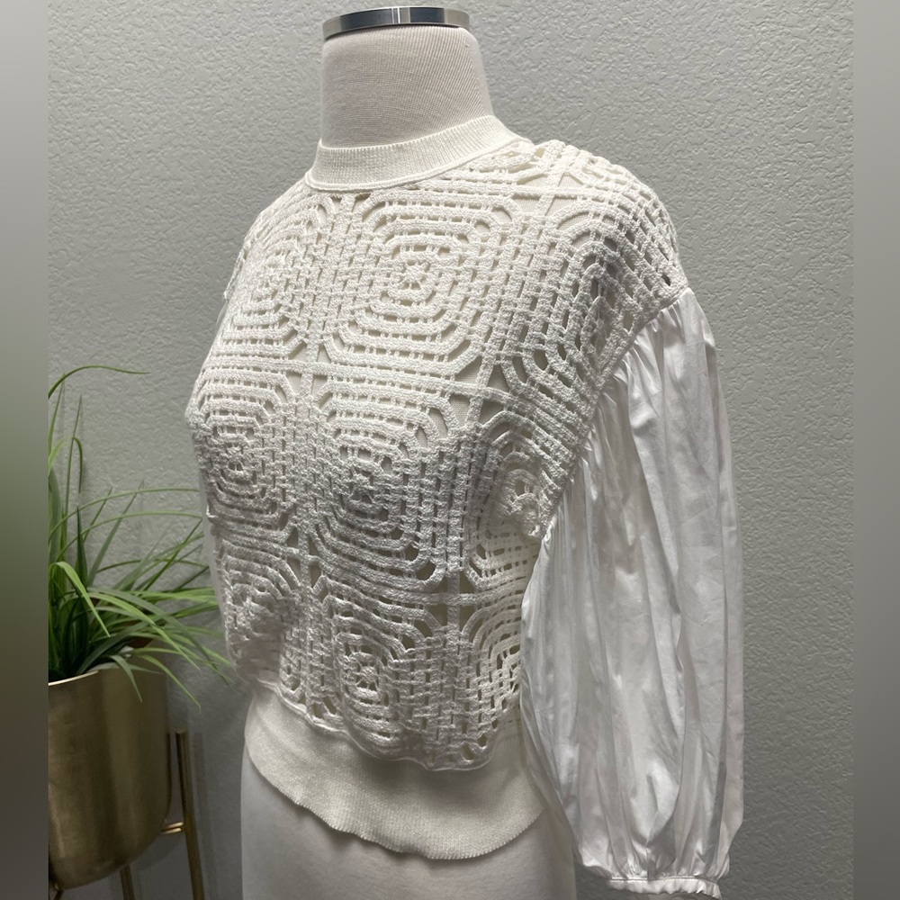 NWT All Saints Sol Mixed Media Lace Top in Chalk Sz‎ XS $279 - Picture 8 of 10